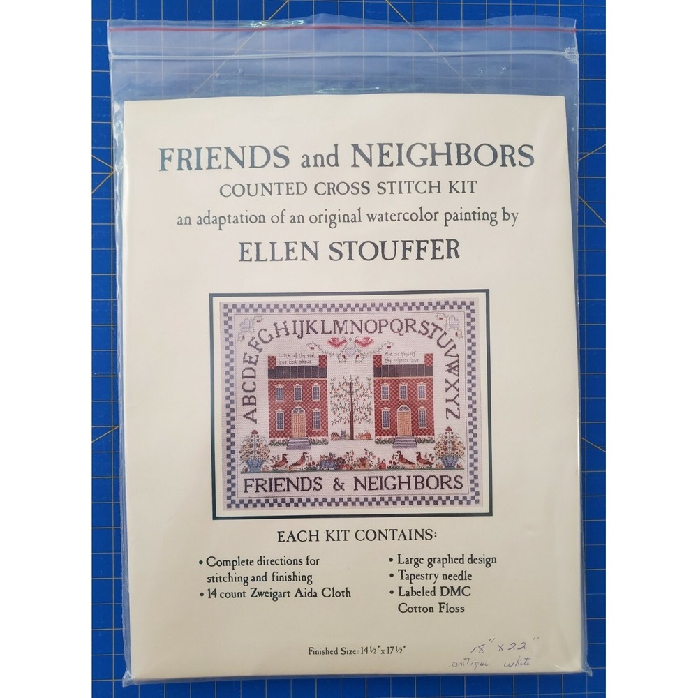 ELLEN STOUFFER Friends and Neighbors Sampler Counted Cross Stitch Kit 14 x 17